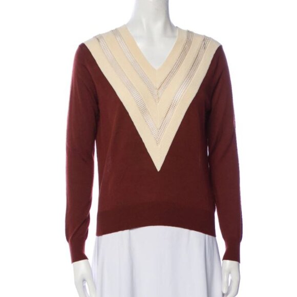 NWT New Sandro V-Neck Colorblock Chevron Mesh Insert Sweater Size S - Picture 3 of 11